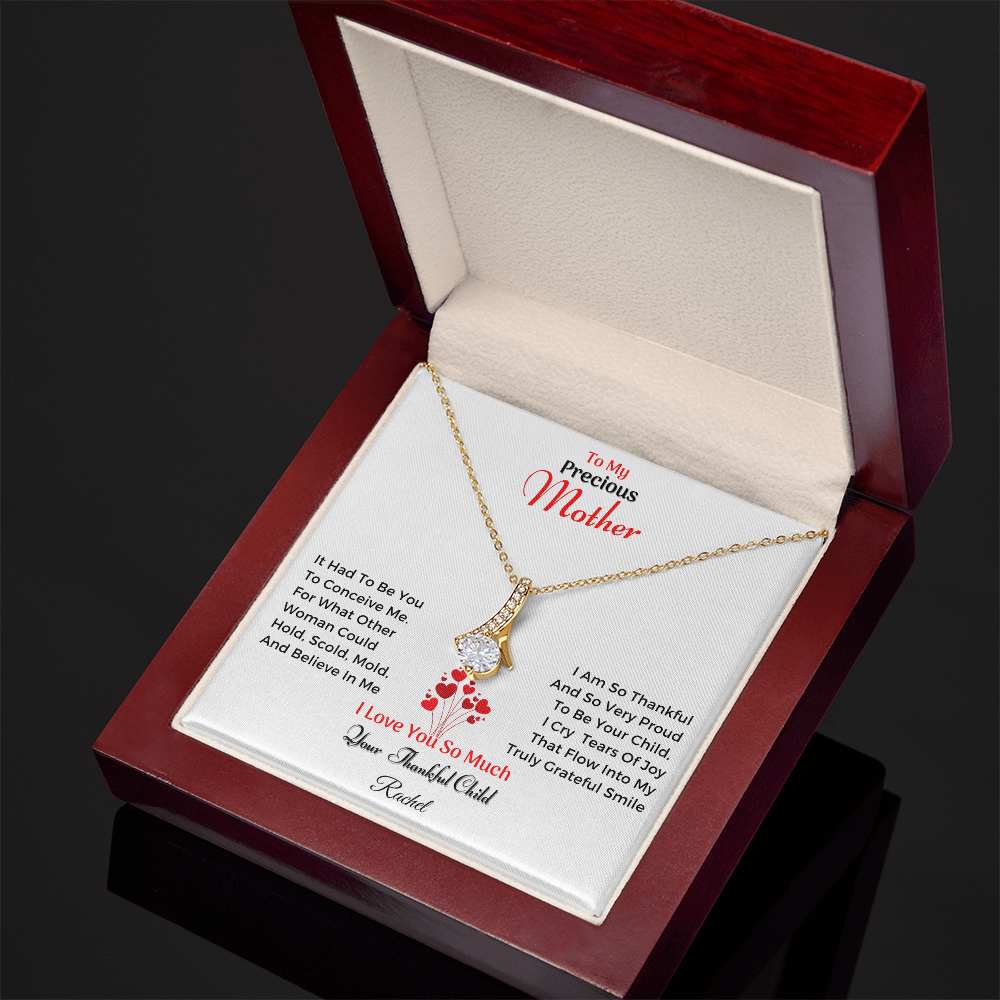 To My Precious Mother – “Your Thankful Child” Message Card Necklace Gift