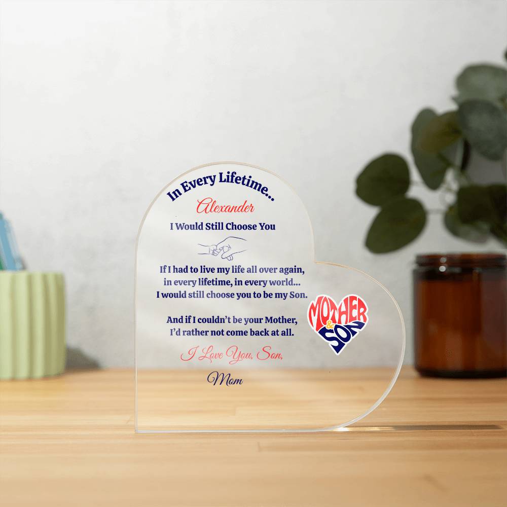 In Every Lifetime” Mother to Son Heart Acrylic – Personalized Name Gift from Mom