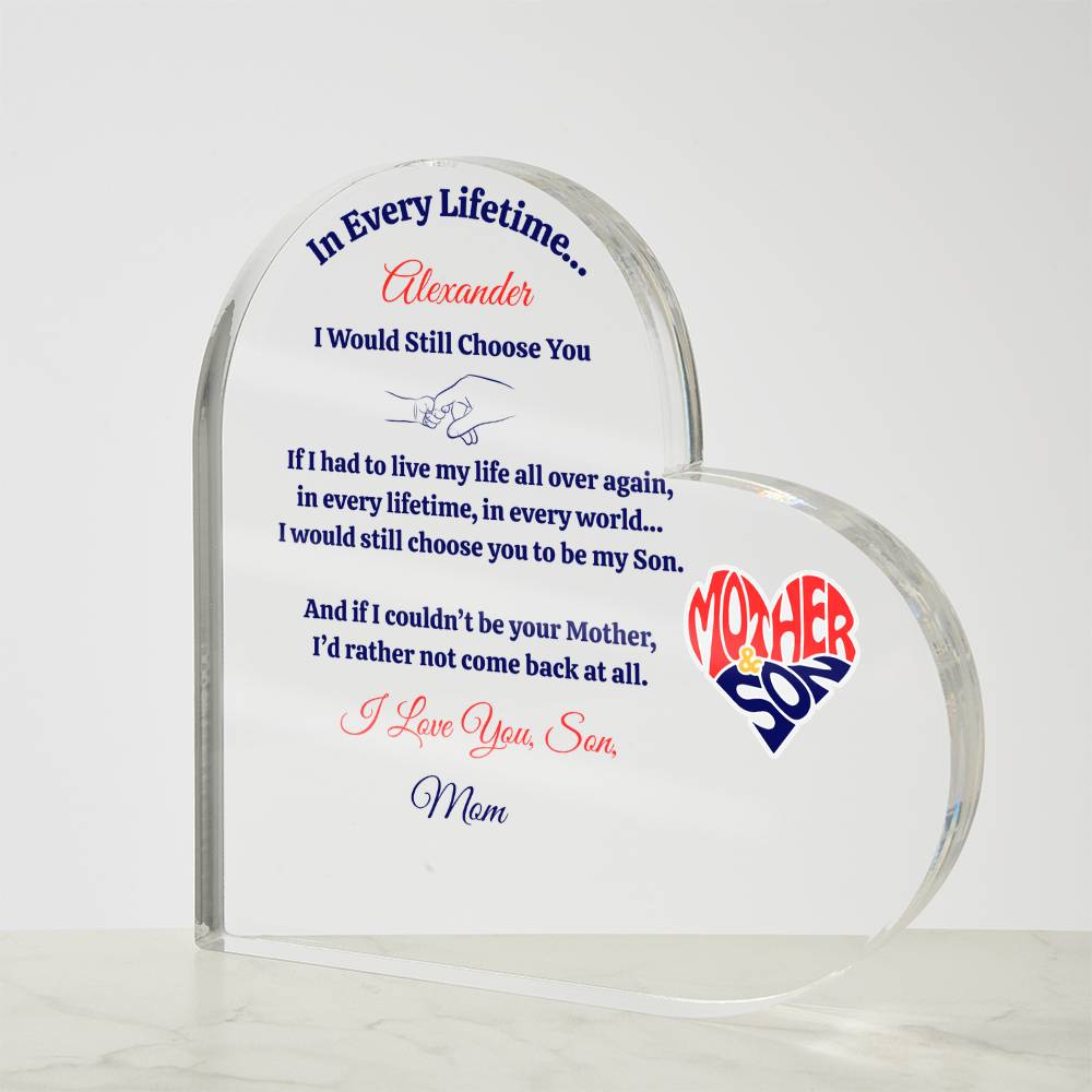 In Every Lifetime” Mother to Son Heart Acrylic – Personalized Name Gift from Mom