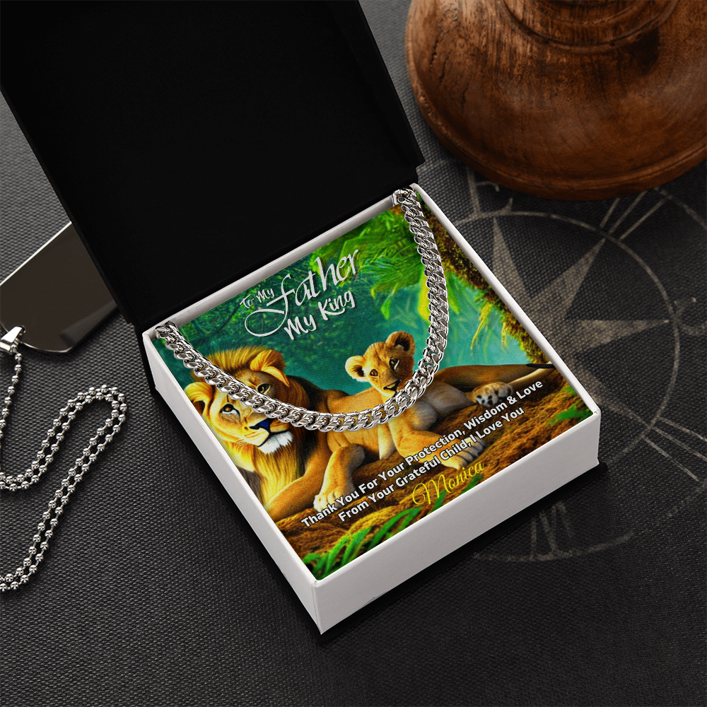 To My Father, My King” Cuban Chain Necklace – Personalized Gift from Child