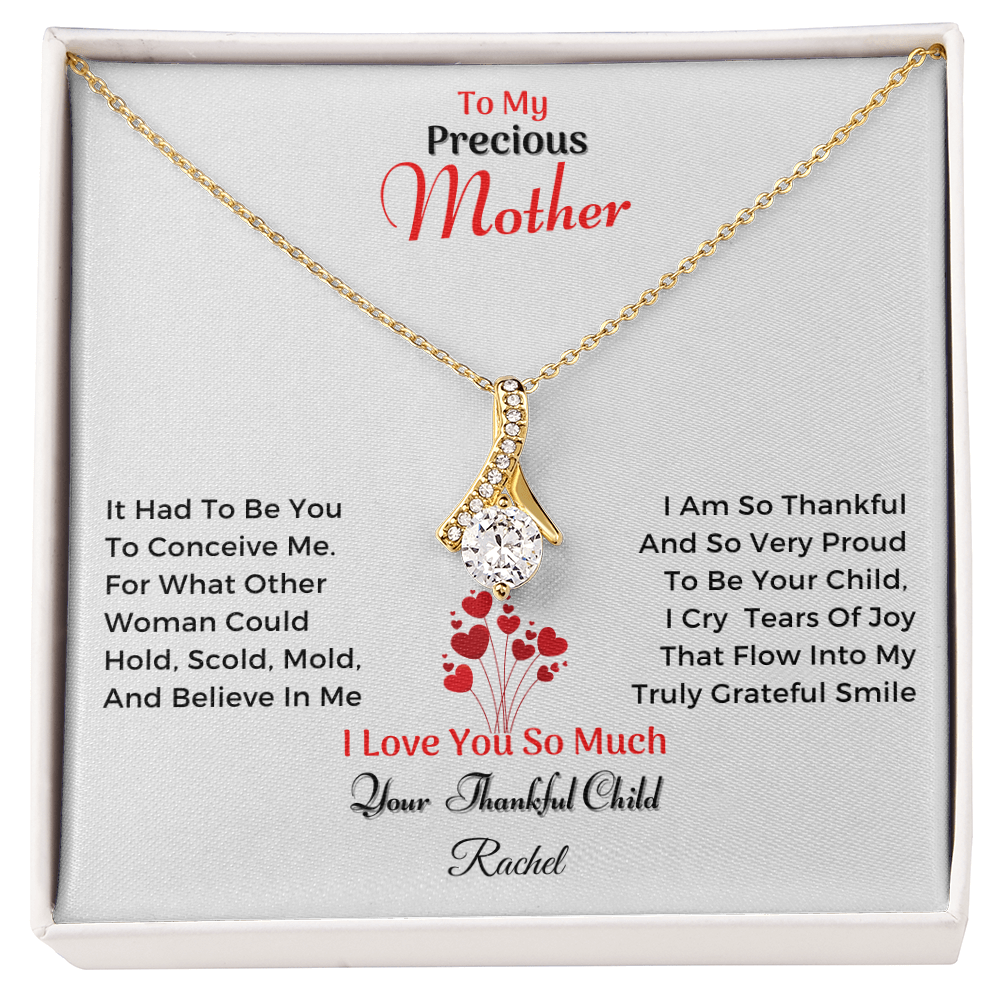 To My Precious Mother – “Your Thankful Child” Message Card Necklace Gift