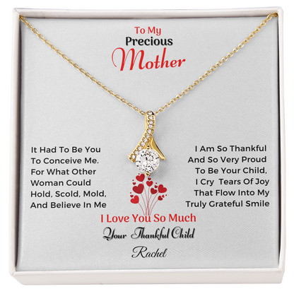To My Precious Mother – “Your Thankful Child” Message Card Necklace Gift