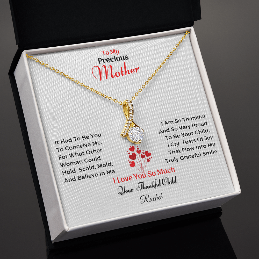 To My Precious Mother – “Your Thankful Child” Message Card Necklace Gift