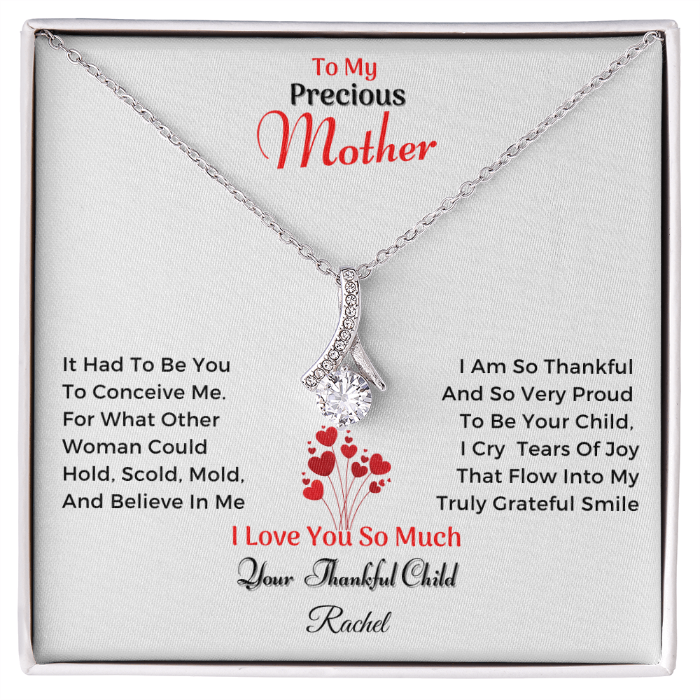 To My Precious Mother – “Your Thankful Child” Message Card Necklace Gift