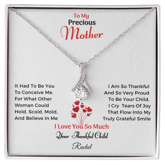 To My Precious Mother – “Your Thankful Child” Message Card Necklace Gift