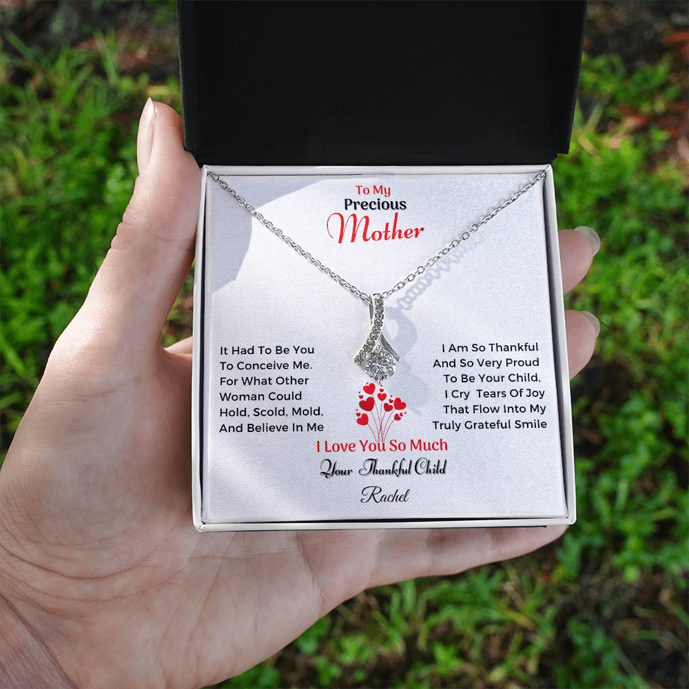 To My Precious Mother – “Your Thankful Child” Message Card Necklace Gift