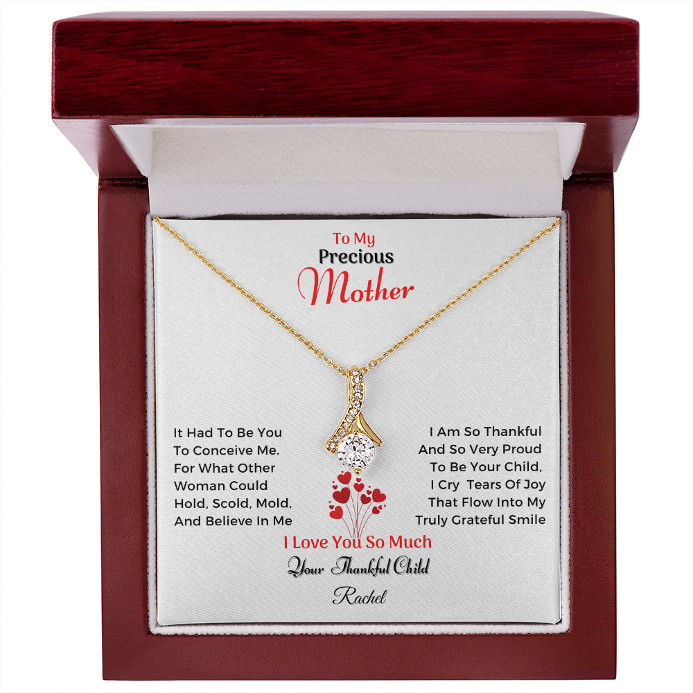 To My Precious Mother – “Your Thankful Child” Message Card Necklace Gift