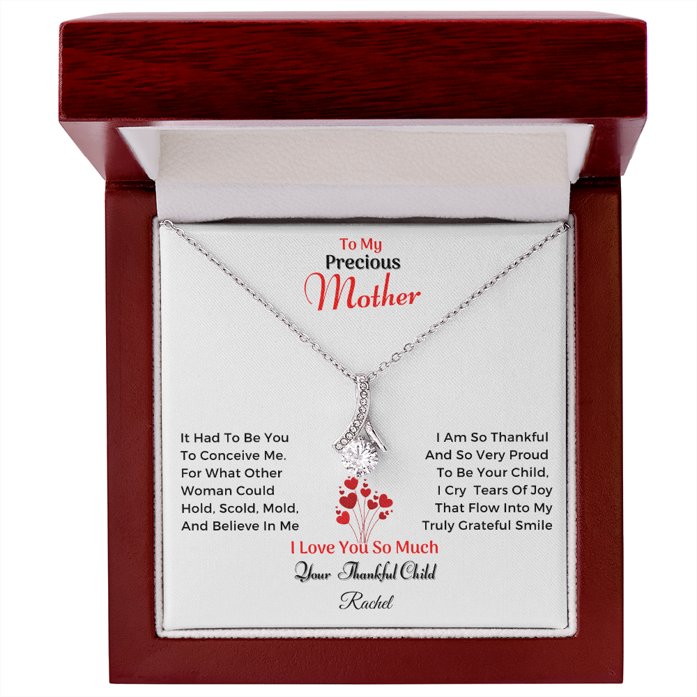 To My Precious Mother – “Your Thankful Child” Message Card Necklace Gift