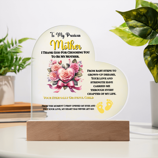 To My Precious Mother” Personalized LED Heart Plaque – Customized Name & Birthdate Gift from Child