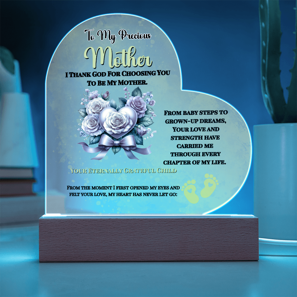 To My Precious Mother” Personalized LED Heart Plaque – Customized Name & Birthdate Gift from Child