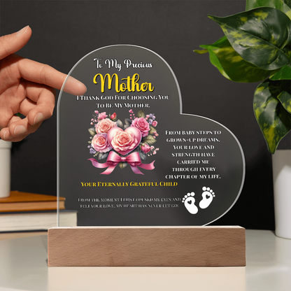 To My Precious Mother” Personalized LED Heart Plaque – Custom Name & Birthdate Gift from Child