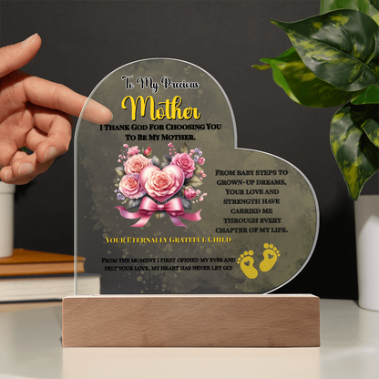 To My Precious Mother” Personalized LED Heart Plaque – Customized Name & Birthdate Gift from Child