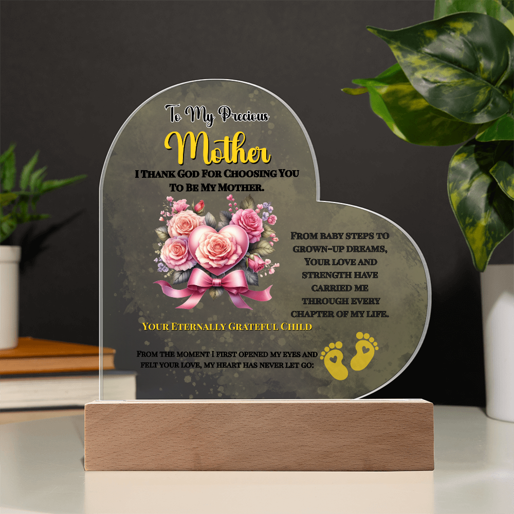 To My Precious Mother” Personalized LED Heart Plaque – Customized Name & Birthdate Gift from Child