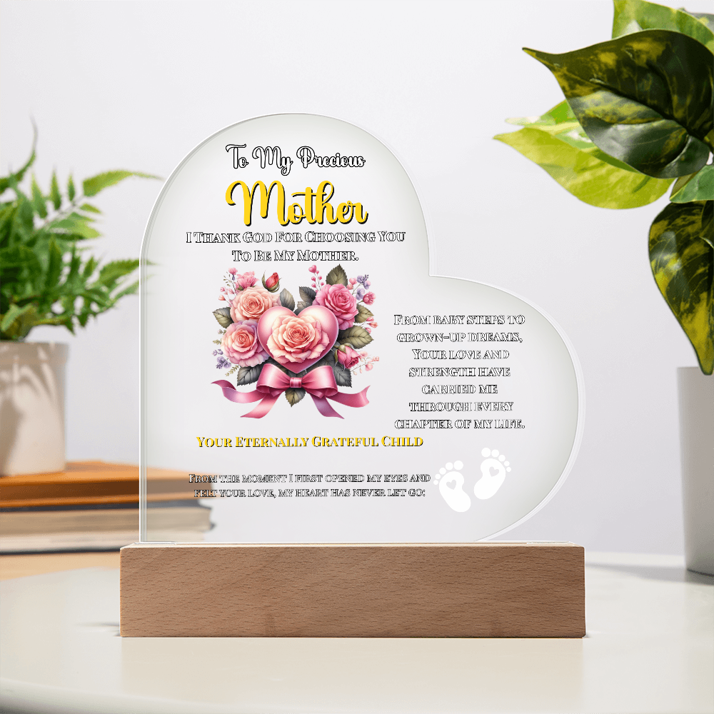 To My Precious Mother” Personalized LED Heart Plaque – Custom Name & Birthdate Gift from Child