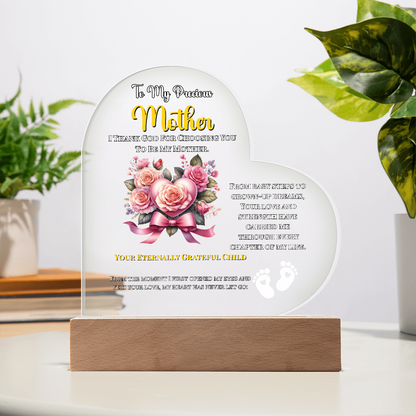 To My Precious Mother” Personalized LED Heart Plaque – Custom Name & Birthdate Gift from Child