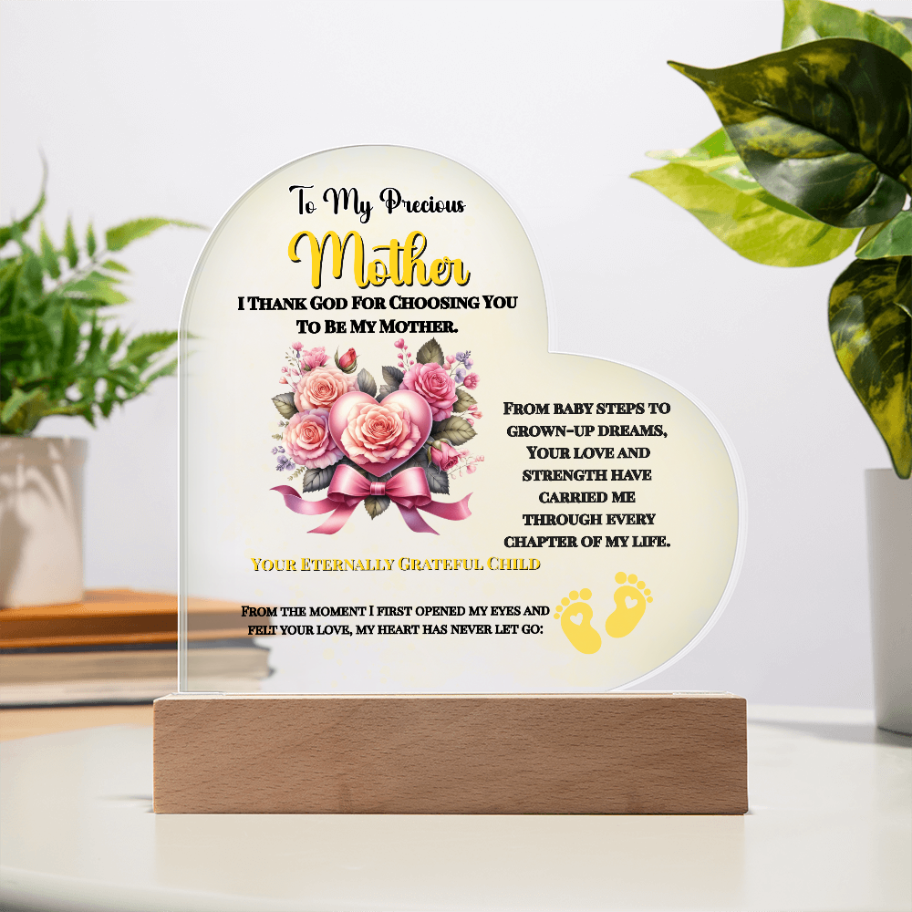 To My Precious Mother” Personalized LED Heart Plaque – Customized Name & Birthdate Gift from Child