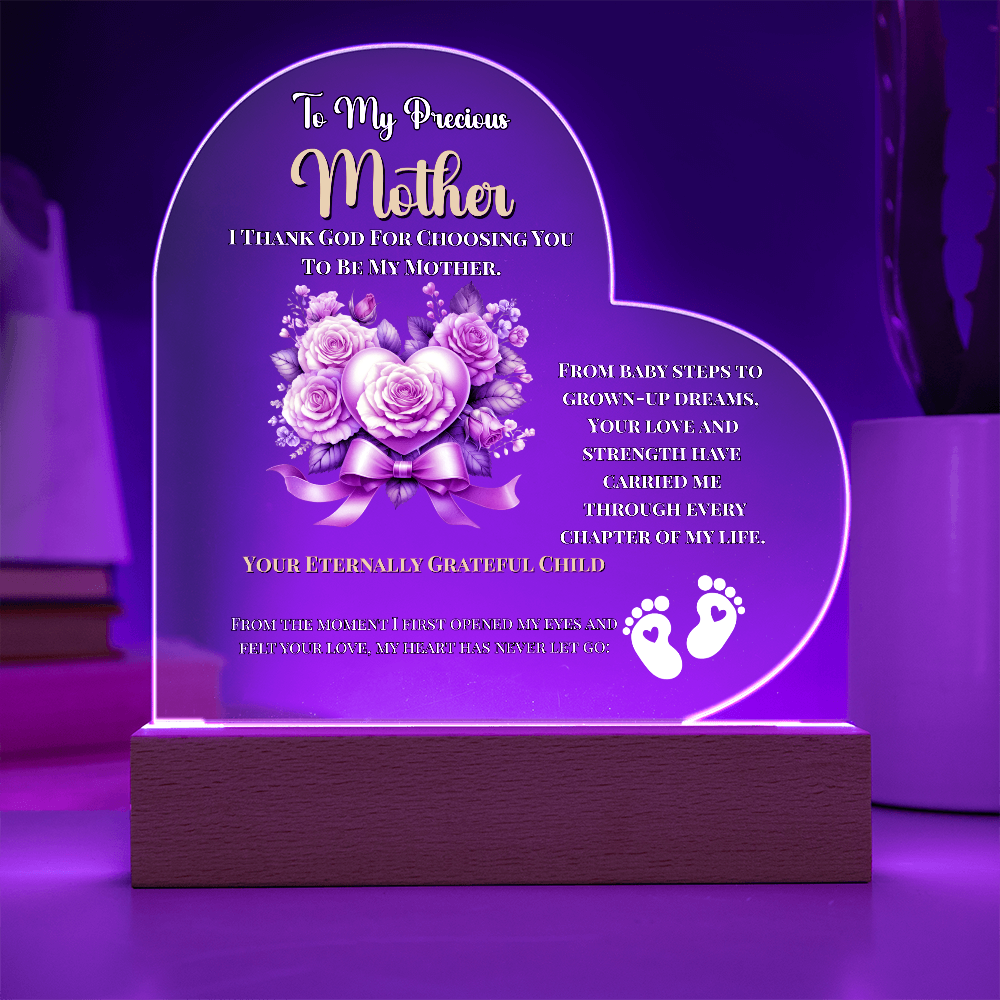 To My Precious Mother” Personalized LED Heart Plaque – Custom Name & Birthdate Gift from Child
