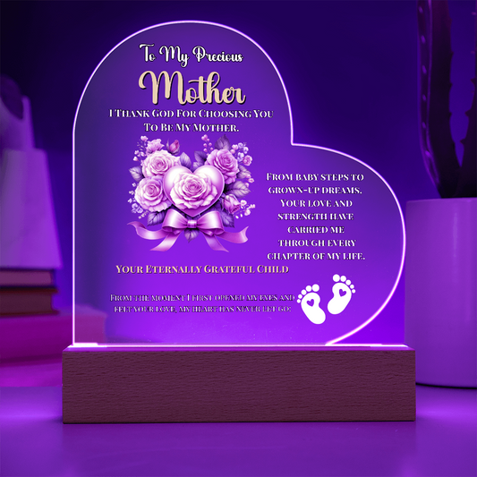 To My Precious Mother” Personalized LED Heart Plaque – Custom Name & Birthdate Gift from Child