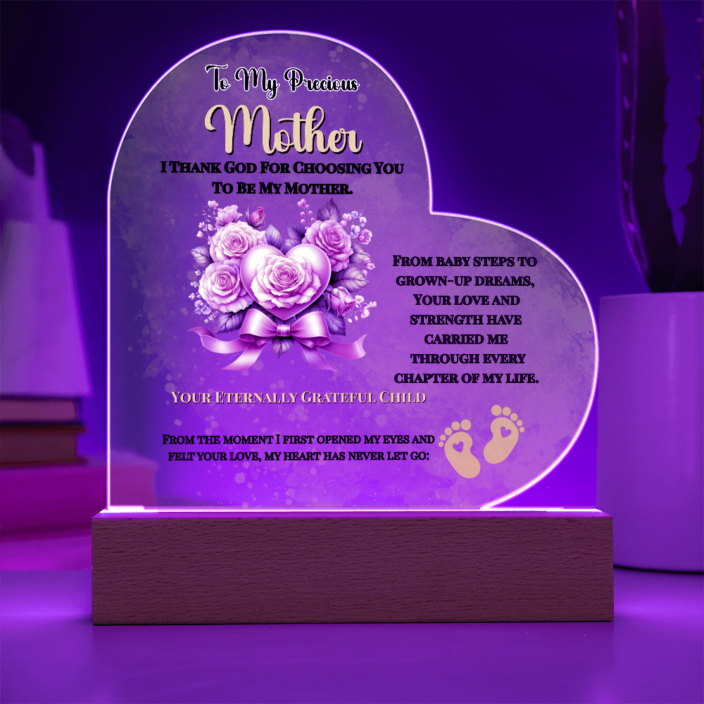 To My Precious Mother” Personalized LED Heart Plaque – Customized Name & Birthdate Gift from Child