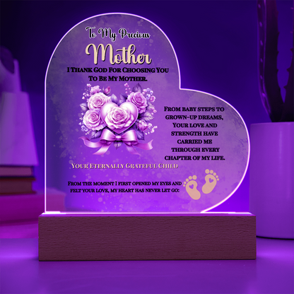 To My Precious Mother” Personalized LED Heart Plaque – Customized Name & Birthdate Gift from Child