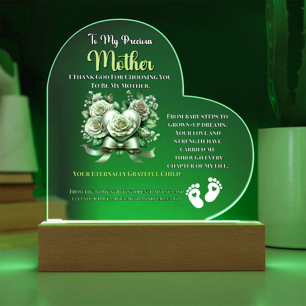 To My Precious Mother” Personalized LED Heart Plaque – Custom Name & Birthdate Gift from Child