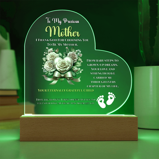 To My Precious Mother” Personalized LED Heart Plaque – Custom Name & Birthdate Gift from Child