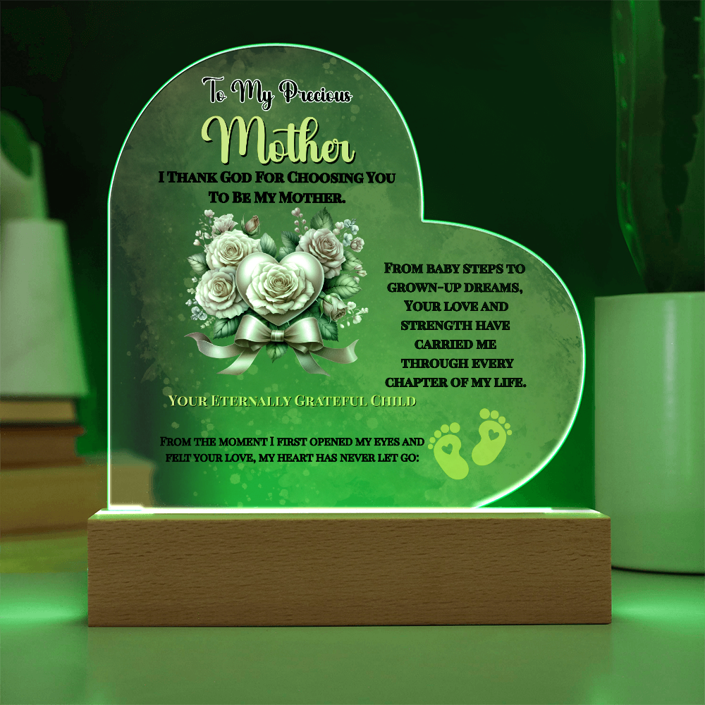 To My Precious Mother” Personalized LED Heart Plaque – Customized Name & Birthdate Gift from Child