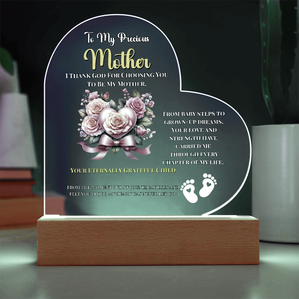 To My Precious Mother” Personalized LED Heart Plaque – Custom Name & Birthdate Gift from Child