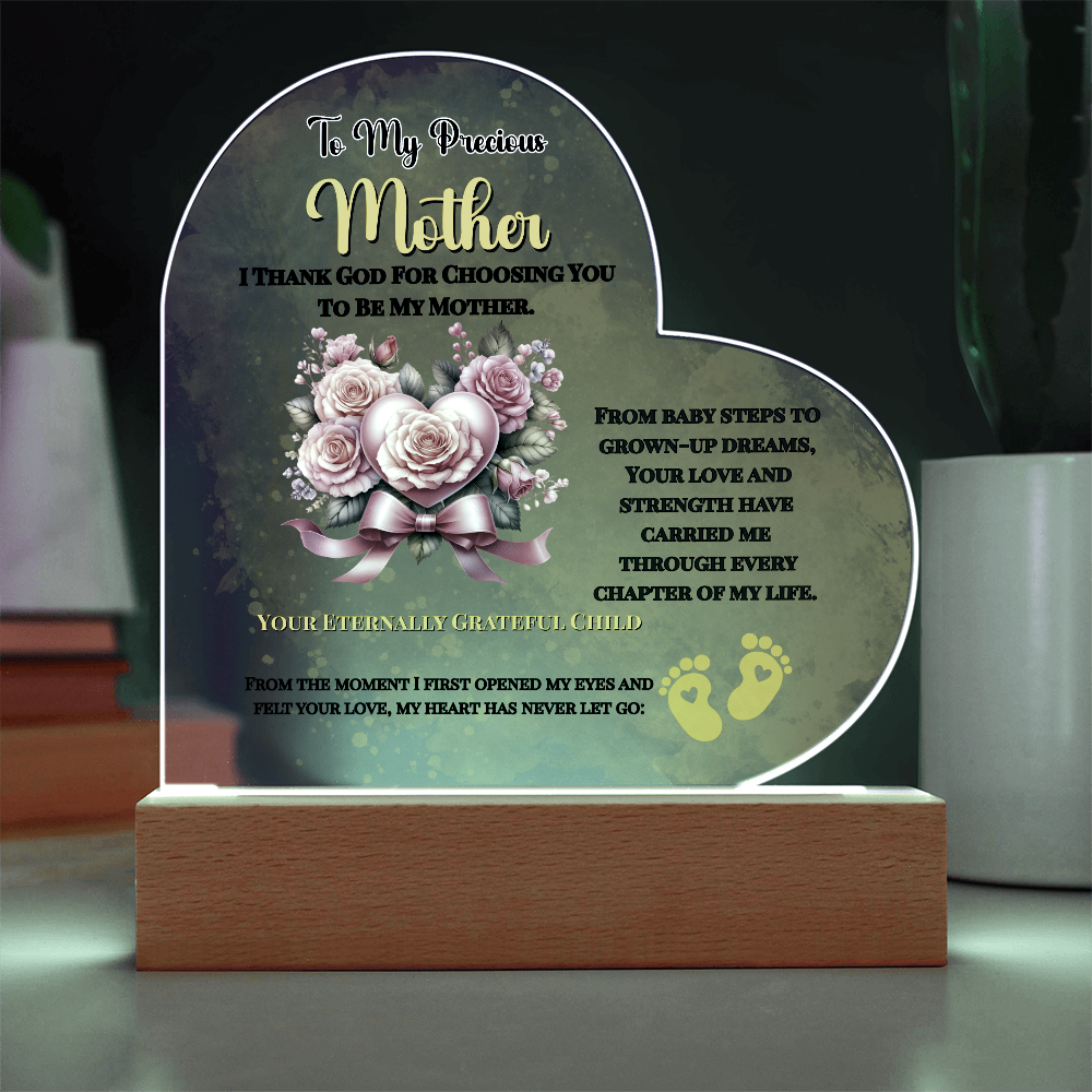 To My Precious Mother” Personalized LED Heart Plaque – Customized Name & Birthdate Gift from Child