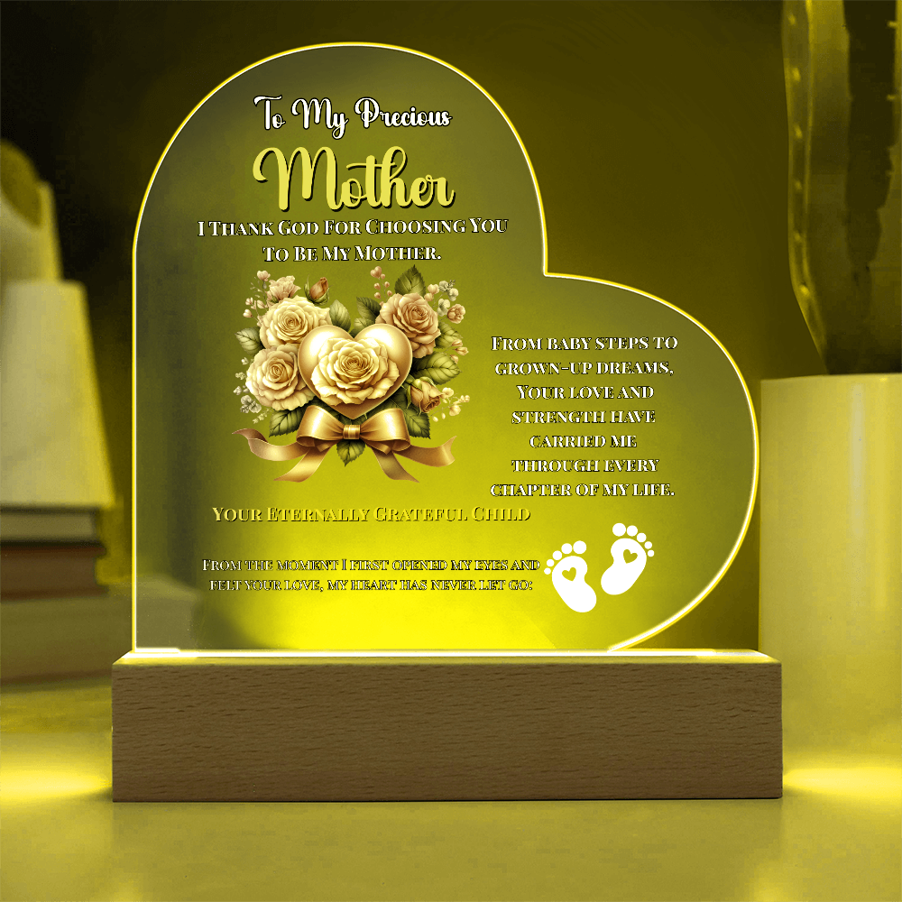 To My Precious Mother” Personalized LED Heart Plaque – Custom Name & Birthdate Gift from Child