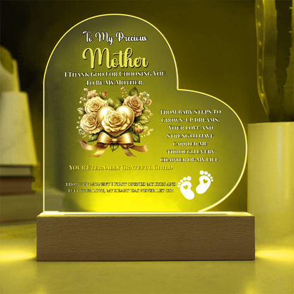To My Precious Mother” Personalized LED Heart Plaque – Custom Name & Birthdate Gift from Child