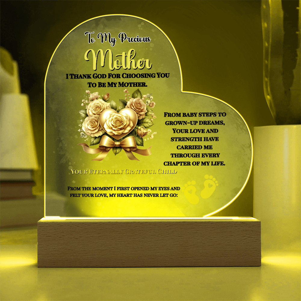 To My Precious Mother” Personalized LED Heart Plaque – Customized Name & Birthdate Gift from Child