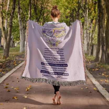 To My Beloved Granddaughter – Personalized Faith, Hope & Love Woven Blanket | A Hug From Grandma